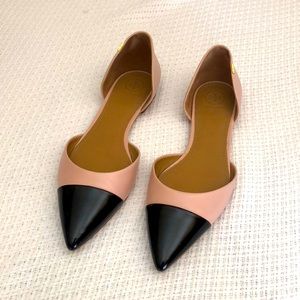 Tory Burch two-tone flats black patent & peach